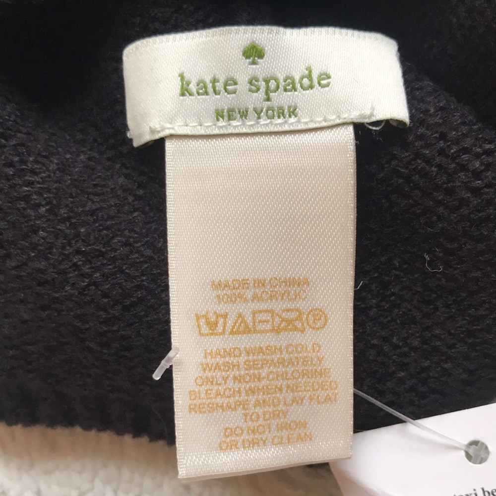 🚖Kate Spade Taxi! Speech Bubble 🚖 Beanie NWT black + black pompom - Picture 12 of 16
